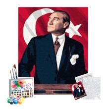 Gvn Art Sayılarla Boyama Tuval 40x50 cm Atatürk ve Bayrak - Gvn Art