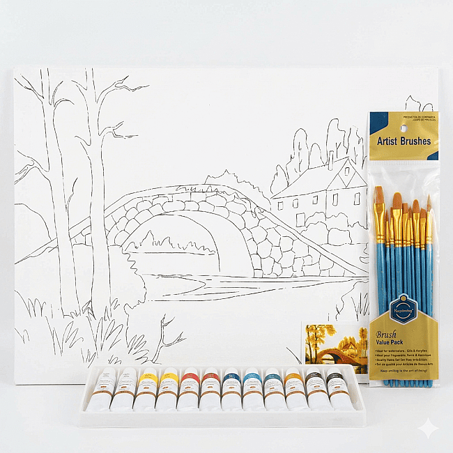 Gvn Art Yağlı Boya Desenli Pres Tuval 30x40 cm Bridge Seti ST27 - 1
