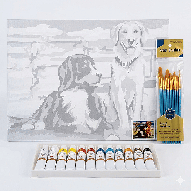 Gvn Art Yağlı Boya Desenli Pres Tuval 30x40 cm Dogs ST22 - 1