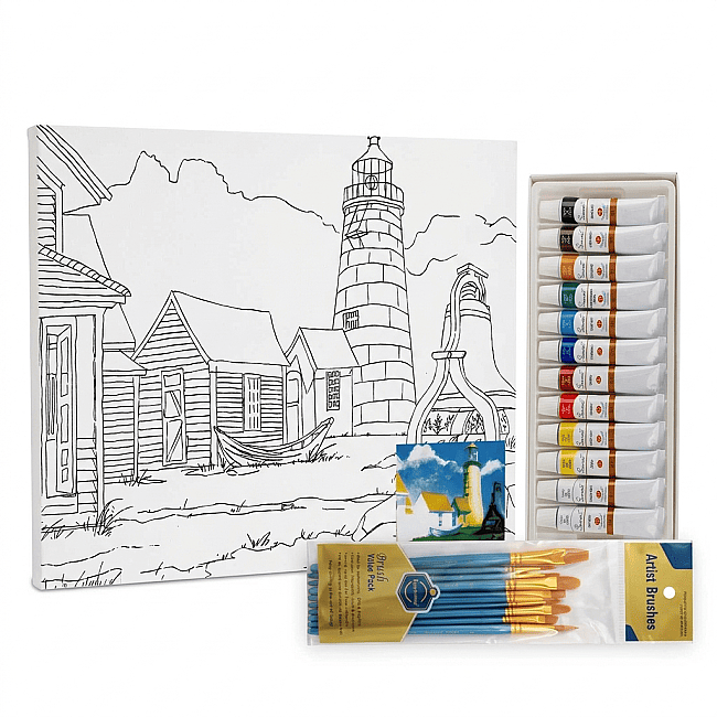 Gvn Art Yağlı Boya Desenli Pres Tuval 30x40 cm Lighthouse Seti ST32 - 1