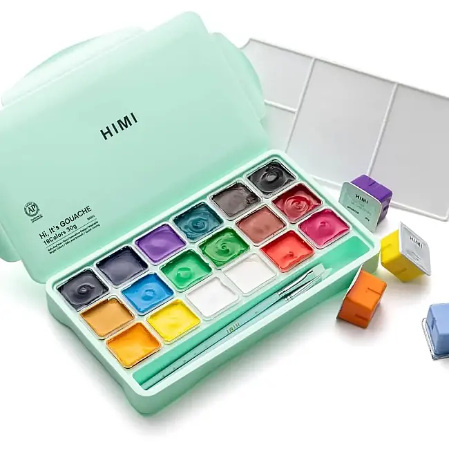 HIMI Jelly Cup Gouache Set - 18 Renk 30 gr (Green Case Edition) H-TBT34 - 1