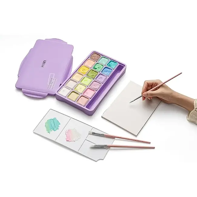HIMI Jelly Cup Gouache Set - 18 Renk 30 gr (Purple Case - Pastel Edition) H-TST123 - 2