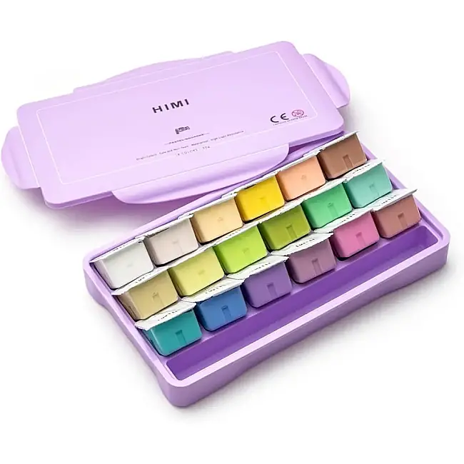 HIMI Jelly Cup Gouache Set - 18 Renk 30 gr (Purple Case - Pastel Edition) H-TST123 - 1