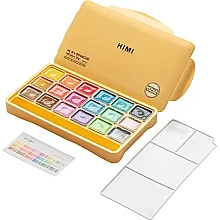 HIMI Jelly Cup Gouache Set - 18 Renk 30 gr (Yellow Case - Metallic Edition) H-TST48 - 1