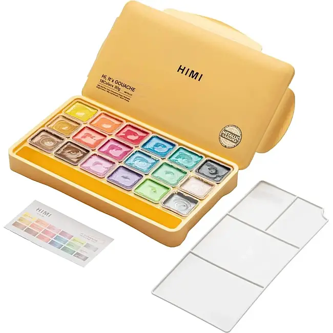 HIMI Jelly Cup Gouache Set - 18 Renk 30 gr (Yellow Case - Metallic Edition) H-TST48 - 1