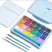 HIMI Jelly Cup Gouache Set - 24 Renk+ 3 Fırça (Ice Blue Case Edition) H-TST98 - HIMI