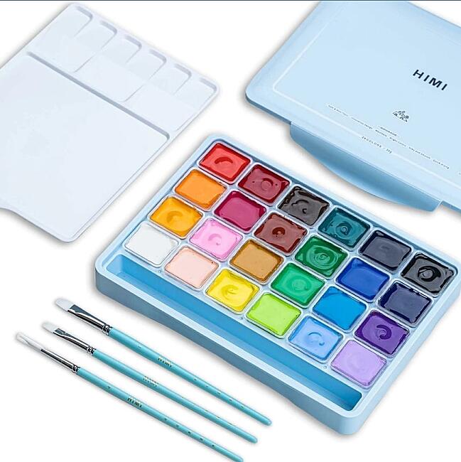 HIMI Jelly Cup Gouache Set - 24 Renk+ 3 Fırça (Ice Blue Case Edition) H-TST98 - 1