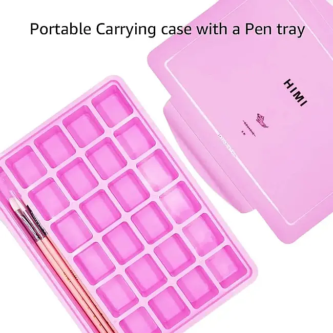 HIMI Jelly Cup Gouache Set - 24 Renk 30 gr 3 Fırça (Pink Case Edition) H-TST100 - 5