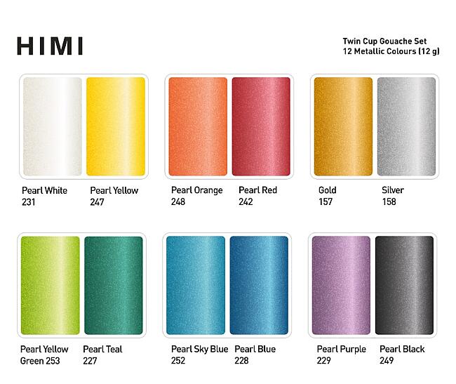 HIMI Twin Cup Gouache Set - 12 Renk (Yellow Case - Metallic Edition) H-TST75 - 2