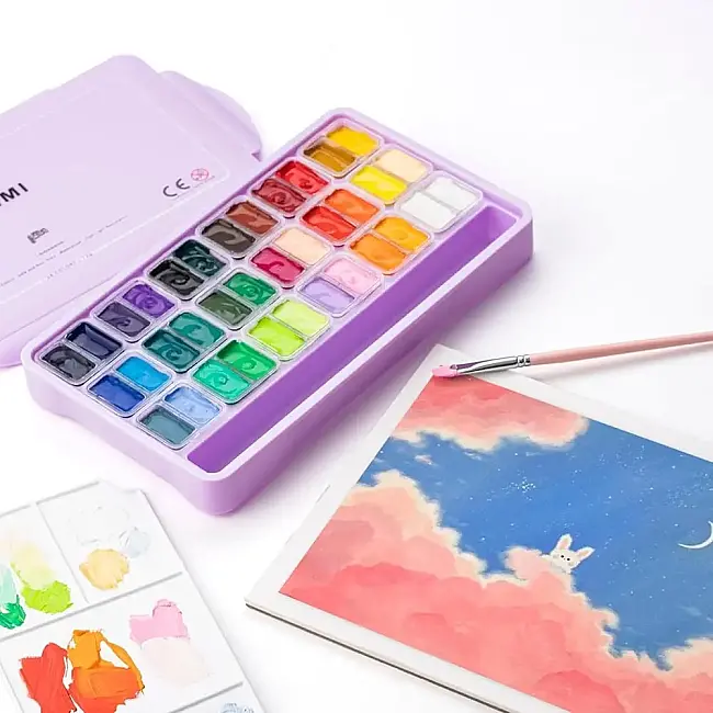 HIMI Twin Cup Gouache Set - 36 Renk 12 gr (Purple Case Edition) H-TST121 - HIMI