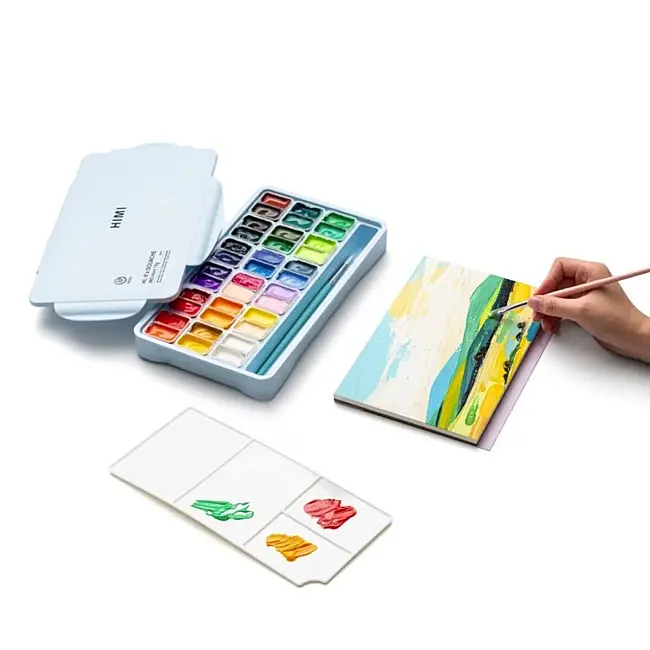 HIMI Twin Cup Gouache Set - 36 Renk 12gr + 3 Brushes (Ice Blue Case Edition) H-TST122 - 4