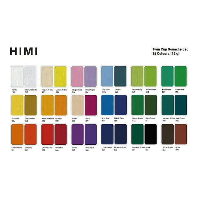 HIMI Twin Cup Gouache Set - 36 Renk 12gr + 3 Brushes (Ice Blue Case Edition) H-TST122 - 5