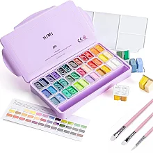 HIMI Twin Cup Gouache Set - 36 Renk 12gr + 3 Brushes (Purple Case Edition) H-TST122 - 1