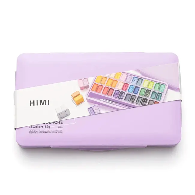HIMI Twin Cup Gouache Set - 36 Renk 12gr + 3 Brushes (Purple Case Edition) H-TST122 - 2