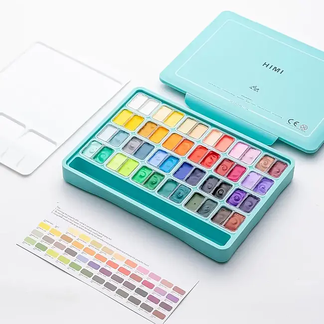 HIMI Twin Cup Gouache Set - 48 Renk 12 gr (Green Case Edition) - HIMI