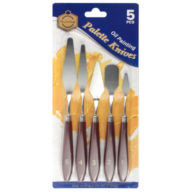 Keep Smiling Ahşap Saplı Metal Spatul Palet Bıçağı Seti 5'li G276 - 1