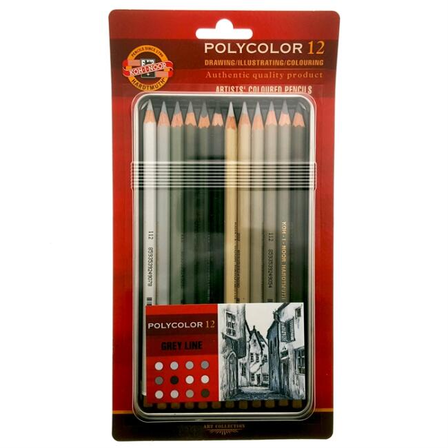 Koh-i-Noor Polycolor Kuru Boya Kalem 12’li Set Grey Line - 1