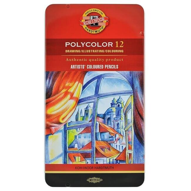 Koh-i-Noor Polycolor Kuru Boya Kalem Seti 12’li Metal Kutu - 1