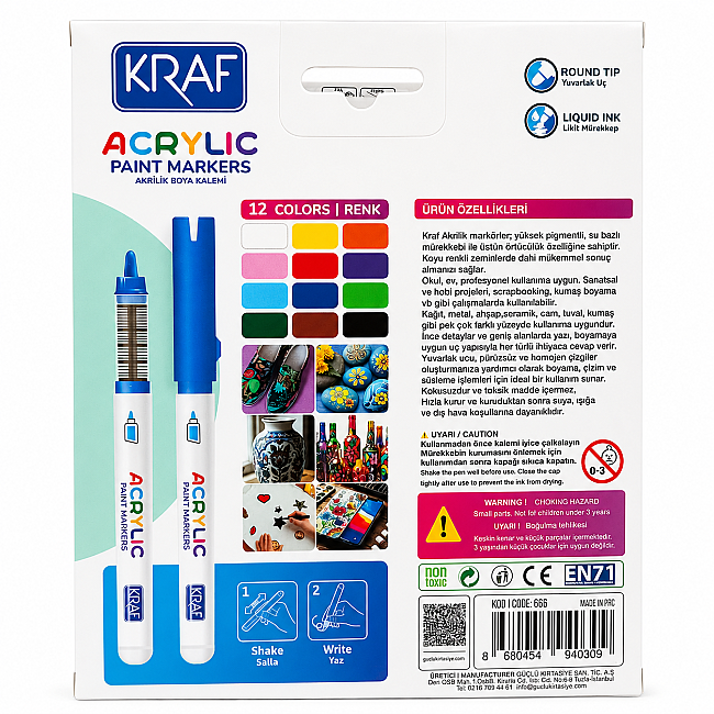 Kraf Akrilik Marker Seti 12 Renk - 2