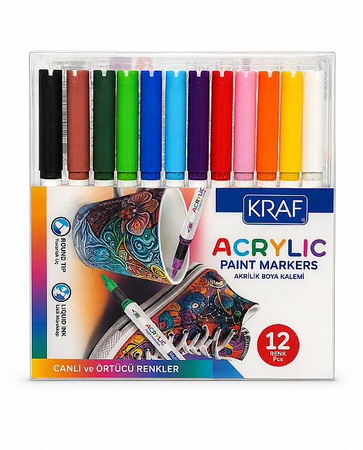 Kraf Akrilik Marker Seti 12 Renk - 1