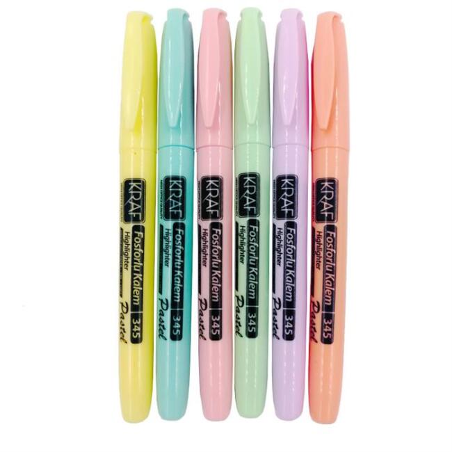 Kraf Fosforlu Kalem Pastel Renkler 6’li N:345 - 1