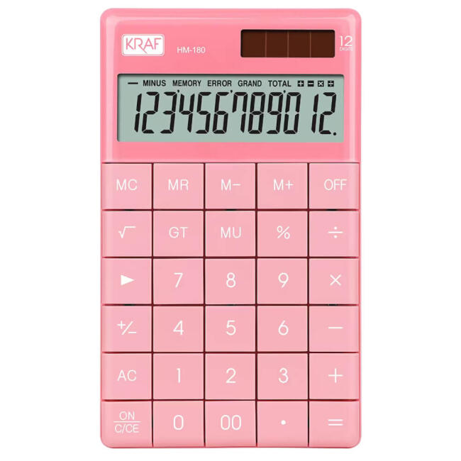 Kraf Masaüstü Hesap Makinesi Pembe 12 Haneli HM-180 - 1