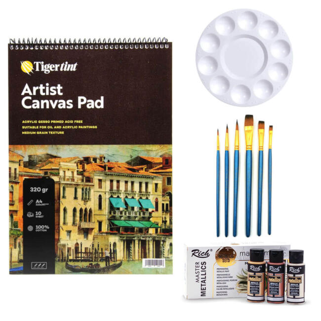 Mastermix Canvas Pad Akrilik Boya Seti 60 cc 6'lı Metalik Renkler - 1