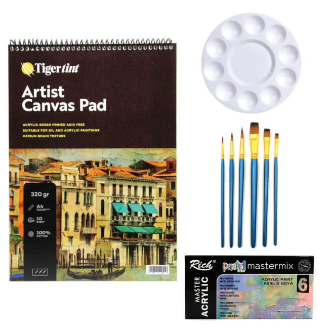 Mastermix Canvas Pad Akrilik Boya Seti 60 cc 6'lı Pastel Renkler - 1