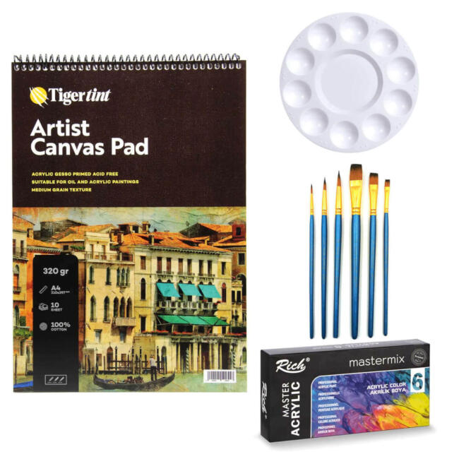 Mastermix Canvas Pad Akrilik Boya Seti 60 cc 6'lı Temel Renkler - 1