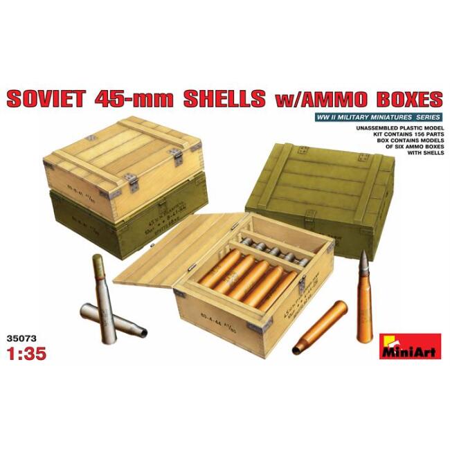 Miniart Maket Soviet 45-mm Shells w/Ammo Boxes Askeri Mühimmat ve Kasası 1:35 Ölçekli N:35073 - 1