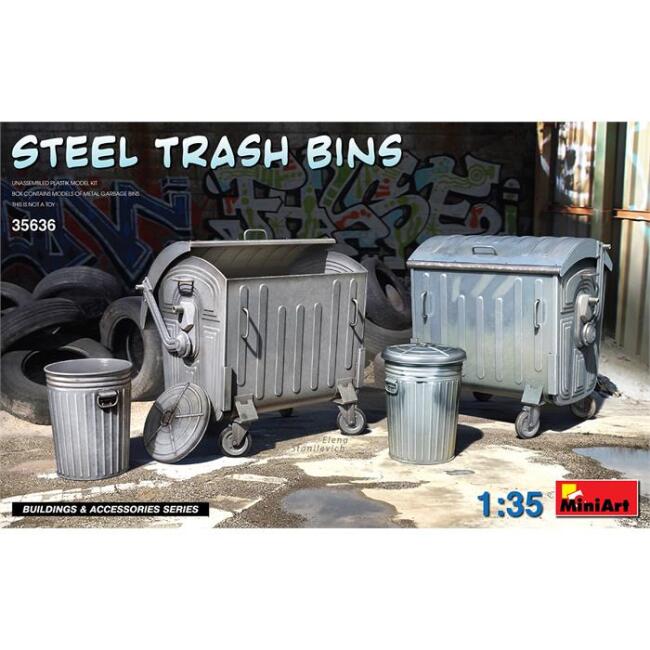 Miniart Maket Steel Trash Bins Çöp Konteynırı Seti 1:35 Ölçekli N:35636 - 1