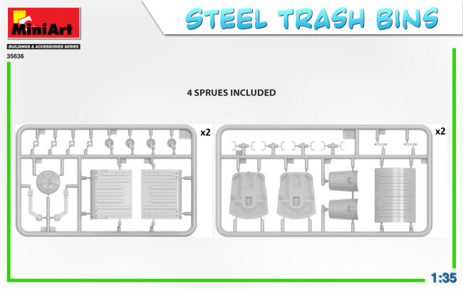 Miniart Maket Steel Trash Bins Çöp Konteynırı Seti 1:35 Ölçekli N:35636 - 2