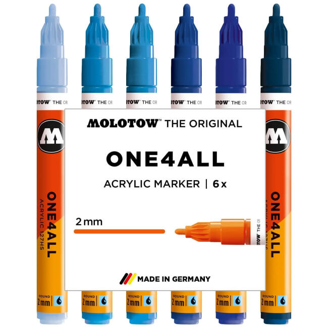 Molotow 127HS One4All Akrilik Marker Kalem 2 mm 6'lı Blue Set 200814 - 2