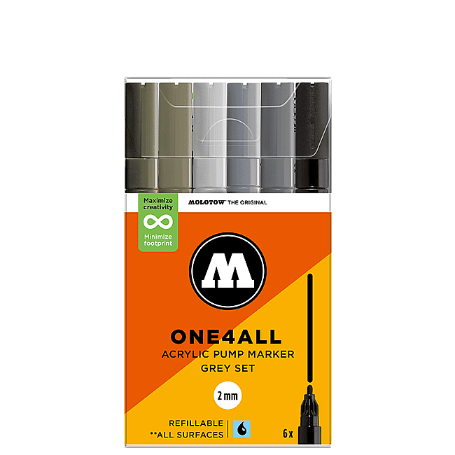 Molotow 127HS One4All Akrilik Marker Kalem 2 mm 6'lı Grey Set 200818 - 1