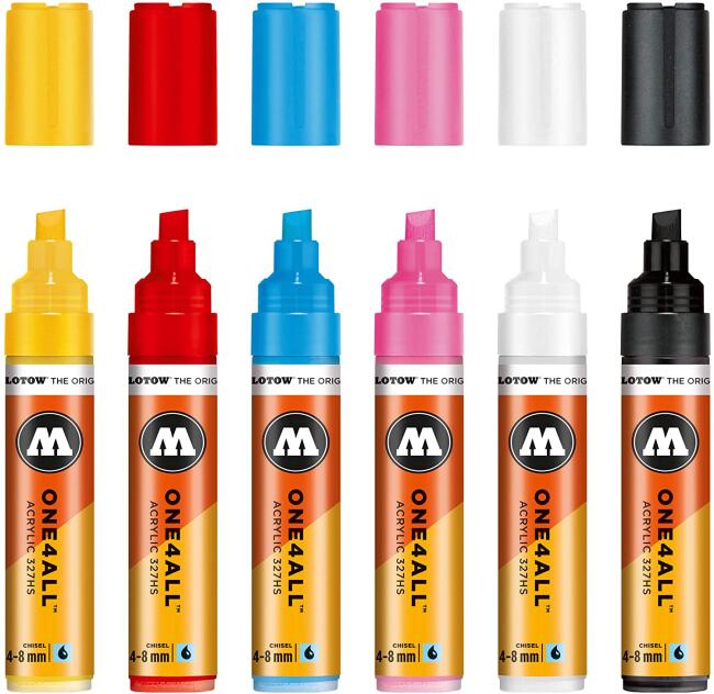 Molotow 327HS One4All Yan Kesik Uç Akrilik Marker Kalem 4-8 mm 6’lı Basic Set 1 200280 - 2