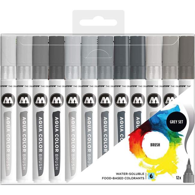 Molotow Aqua Color Brush Fırça Uçlu Kalem 12’li Grey Set - 1