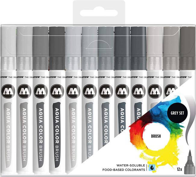 Molotow Aqua Color Brush Fırça Uçlu Kalem 12’li Grey Set - 3