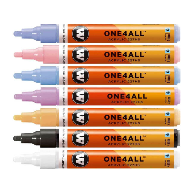 Molotow One4All 227HS Akrilik Marker Kalem Seti 4 mm 7'li Tematik Renkler : Pastel Bliss - 1