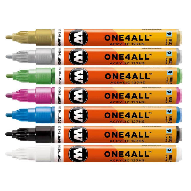 Molotow One4All 127HS Akrilik Marker Kalem Seti 2 mm 7'li Tematik Renkler : Metallic Elegance - 1