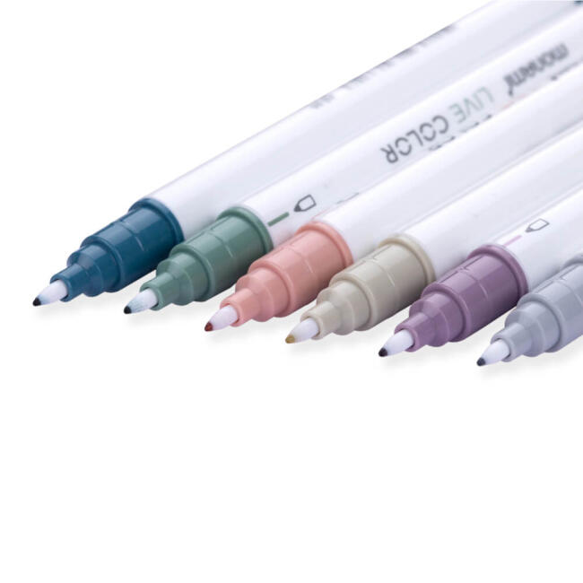 Monami Live Color Su Bazlı Çift Taraflı Marker Kalem Seti 6'lı Grey Mood Colors - 3