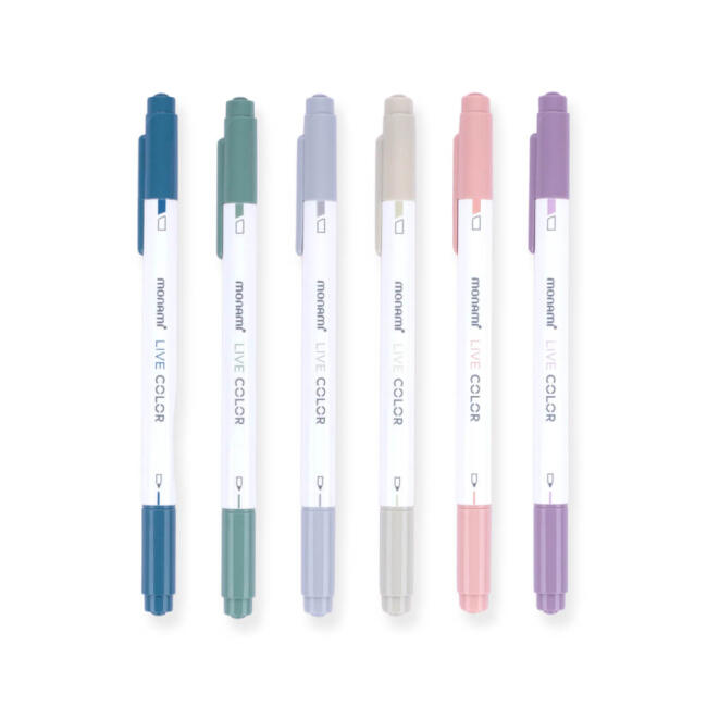 Monami Live Color Su Bazlı Çift Taraflı Marker Kalem Seti 6'lı Grey Mood Colors - 2