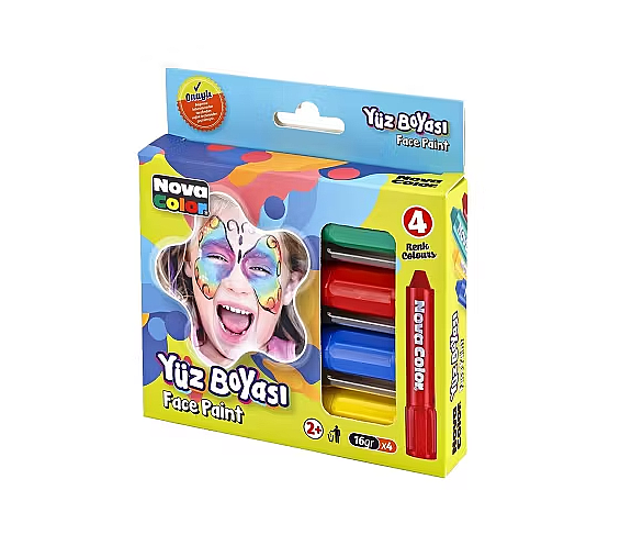 Nova Color Yüz Boyası 4 Renk N:Nc-211 Karton Kutu (Sarı,Mavi,Kırmızı,Yeşil) - 1