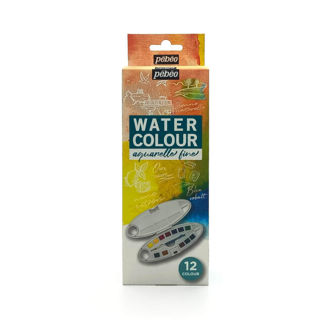 Pebeo Aquarelle Fine Yarım Tablet Suluboya Seti 12'li Plastik Oval Kutu 300101 - 1