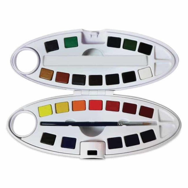 Pebeo Aquarelle Fine Yarım Tablet Suluboya Seti 24'lü Plastik Oval Kutu 300102 - 2