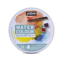 Pebeo Aquarelle Fine Metal Kutu Yarım Tablet Suluboya Seti 12li 300075 - Pebeo