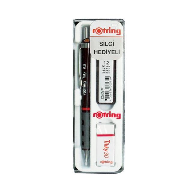 Rotring Tikky 0.7 mm Uçlu Kalem Silgi Hediyeli Bordo Renk - 1