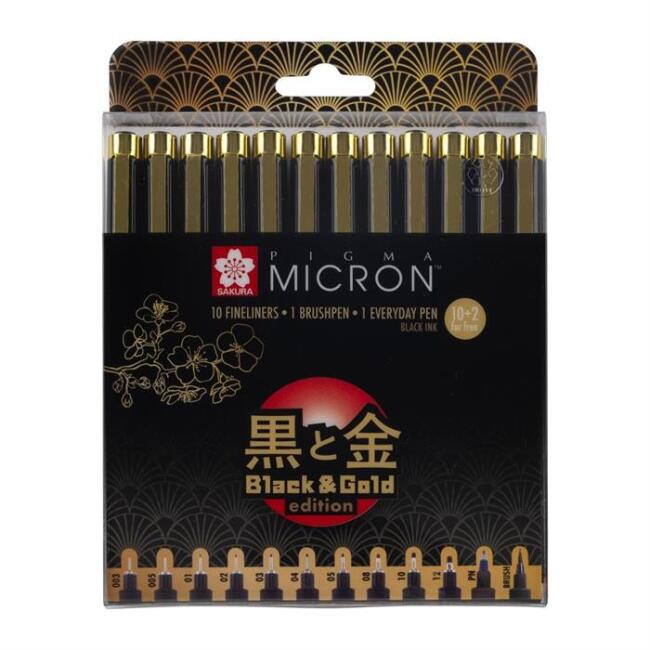 Sakura Pigma Micron Teknik Çizim Kalemi Siyah Gold Edition 12li Set - 1