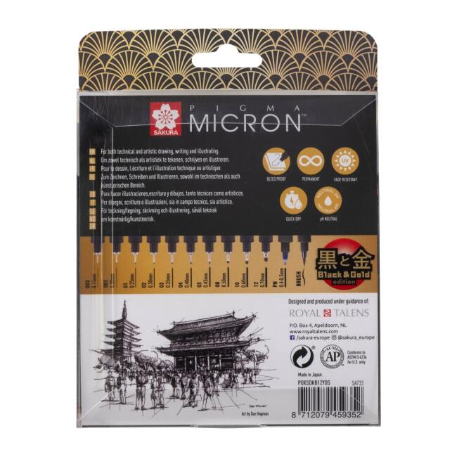 Sakura Pigma Micron Teknik Çizim Kalemi Siyah Gold Edition 12li Set - 2