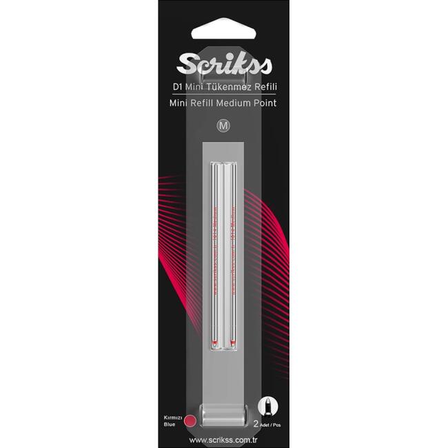 Scrikss Ball Pen D1 Mini Tükenmez Kalem Yedeği Kırmızı M Uç 2 Adet - 1