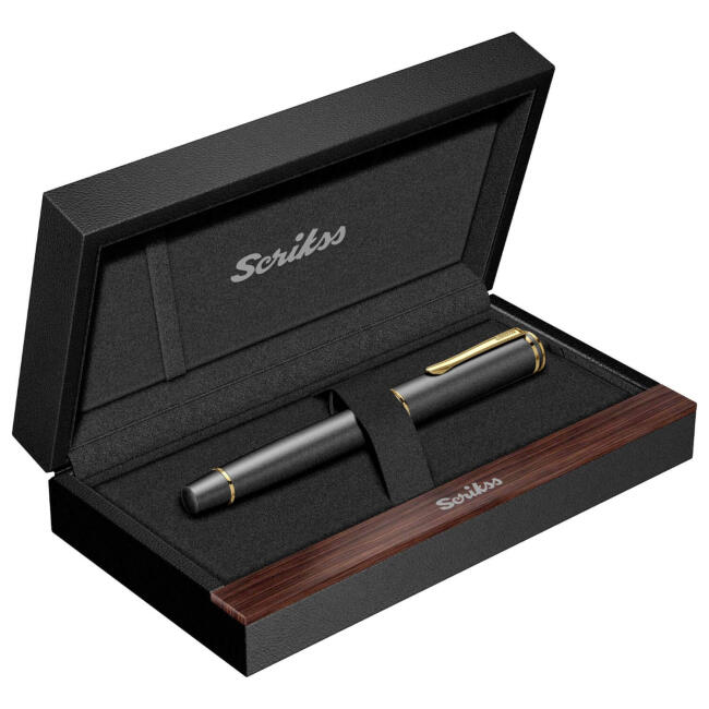 Scrikss Fortune Roller Kalem 1 mm Mat Siyah Altın - 3